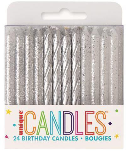24 Silver Birthday Candles